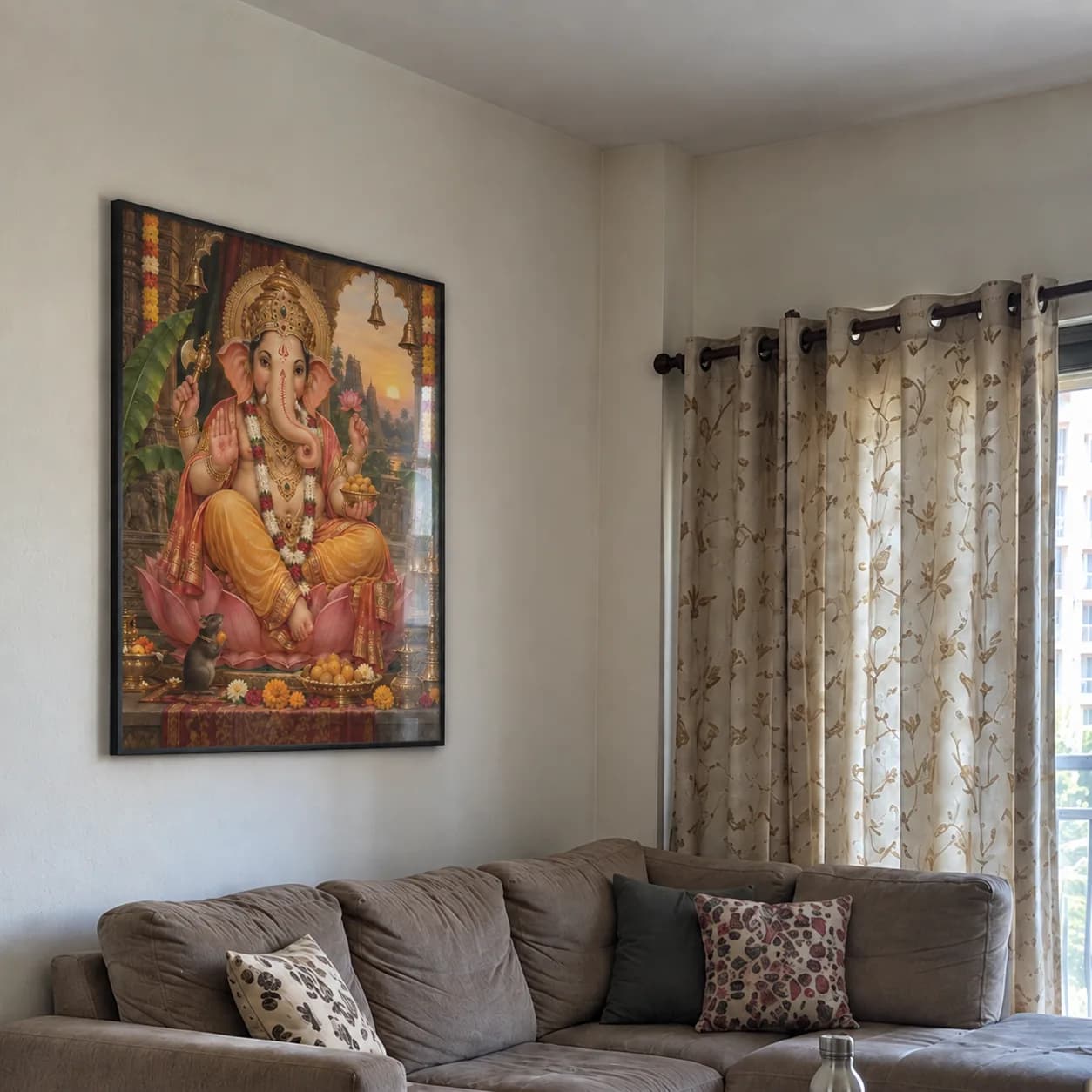 Ganesha artwork displayed in a living room