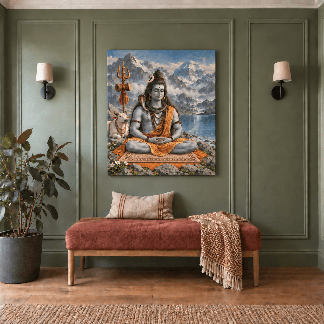 Shiva canvas above a bench